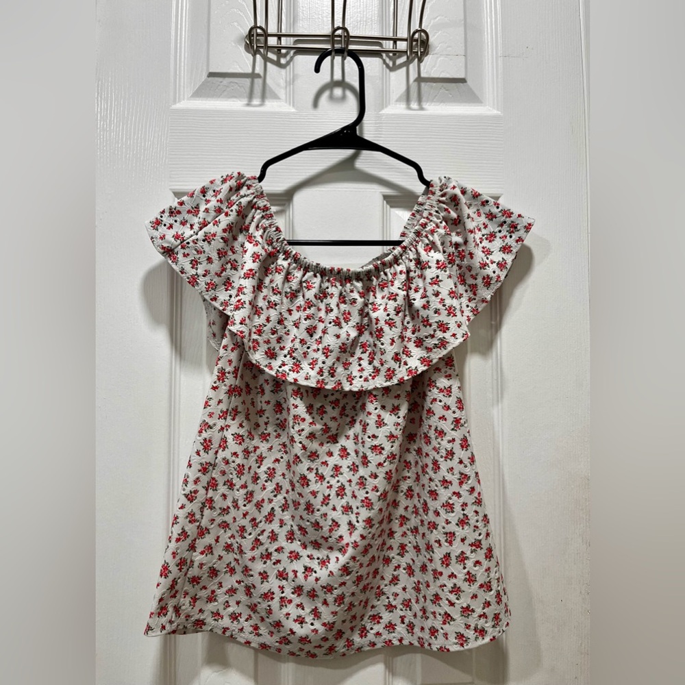 White Ruffle Top Red Flowers- Girls L (Size 14/16)!!!!